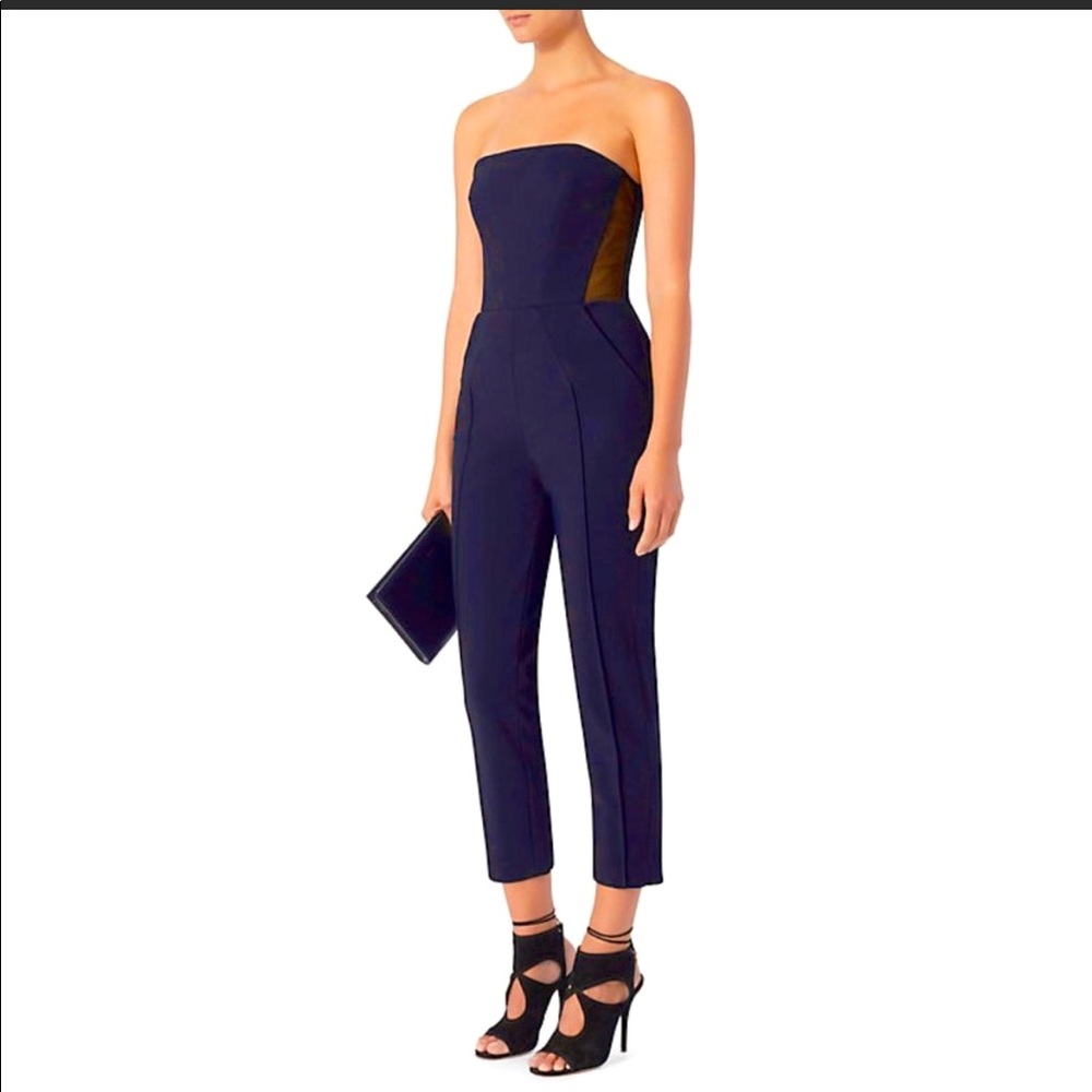 NICHOLAS Structured Navy Jumpsuit w/ Sheer Panels